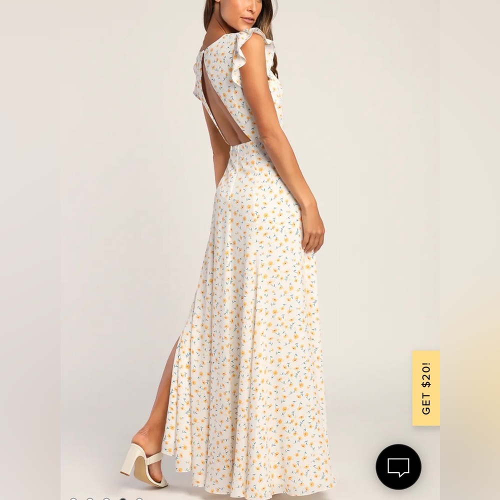 Lulus white floral print backless maxi size small